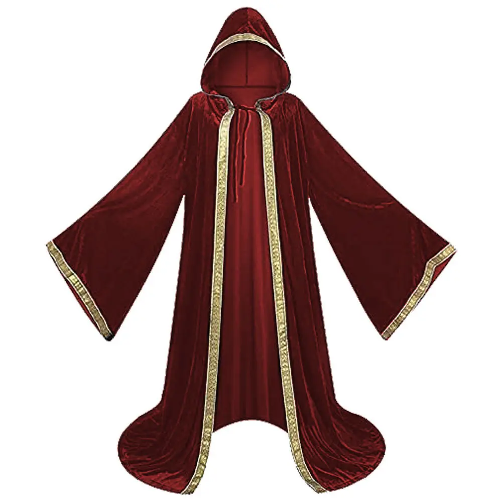 Printed border wine red velvet cloak