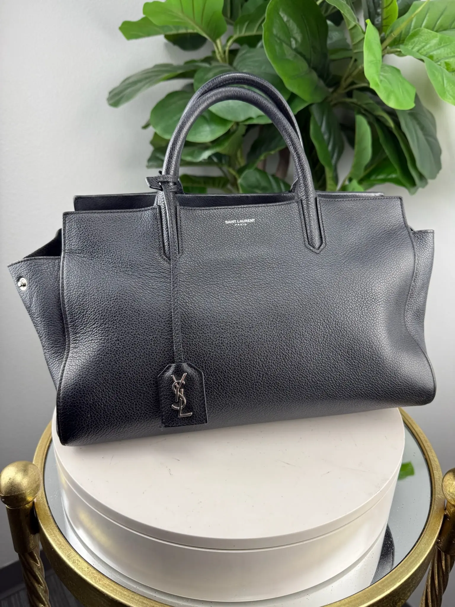 Pre-owned Grained Leather Tote Bags Authentic Saint Laurent YSL Tote Silent Luxury Black 2 Way Bag
