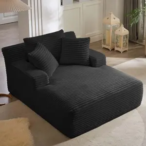 Oversized Chaise Lounge Chair Indoor Sleeper Sofa Bed Fluffy Corduroy Upholstered Boneless Couch Sleeper Sofa Bed, High Density Foam Floor Lounger Cloud Sofa Couches for Living Room Office No Assembly Required