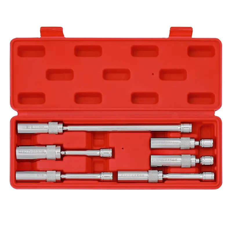 6PCS 3/8-Inch Drive Magnetic Swivel Spark Plug Socket Set, Thin Wall, Include 9/16-Inch, 5/8-Inch, 13/16-Inch, 14mm, Socket, Length: 4-Inch, 6-Inch, 11-Inch, 12-Point,