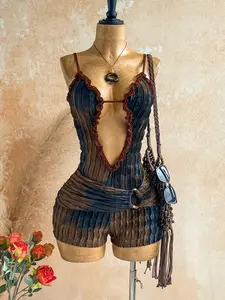 ZESTIVA Tie-dye jumpsuit hollow out camisole summer vacation beach festival outfit