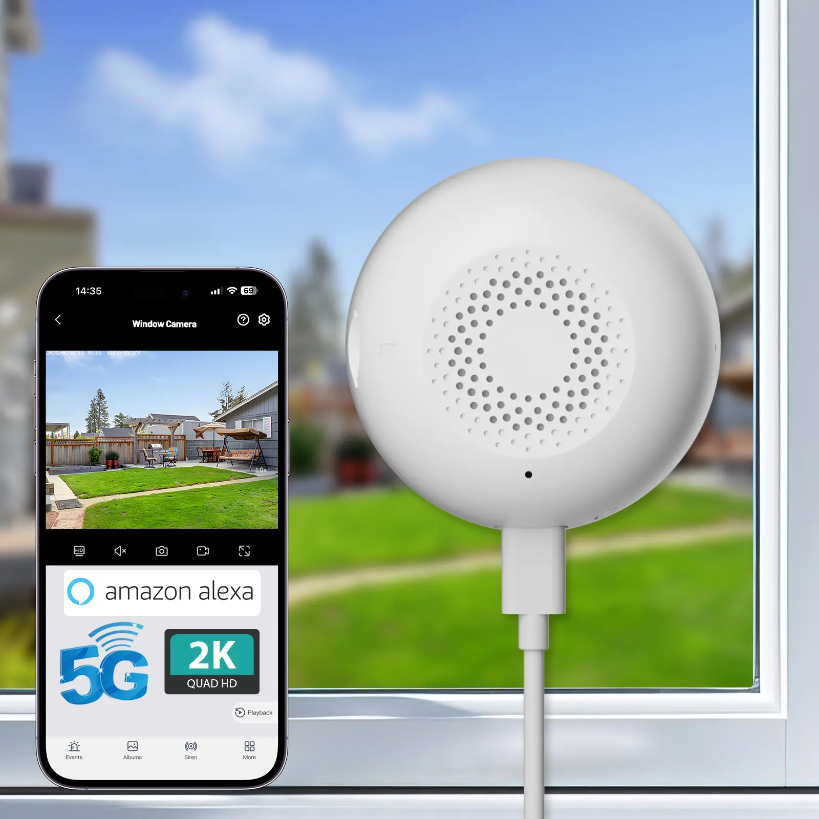 Ultra HD/2K Wireless Window Camera, 5GHz & 2.4GHz WiFi Indoor Cameras for Home Security w/ Al Color Night Vision,Person,Pet,Vehicle & Motion Detection,24/7 Recording,Easy & Quick Install