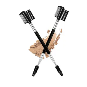 2PCS Eyebrow & Eyelash Brush Set, 3-Head Lash Comb, Double-Sided Makeup Grooming Tool (Black)