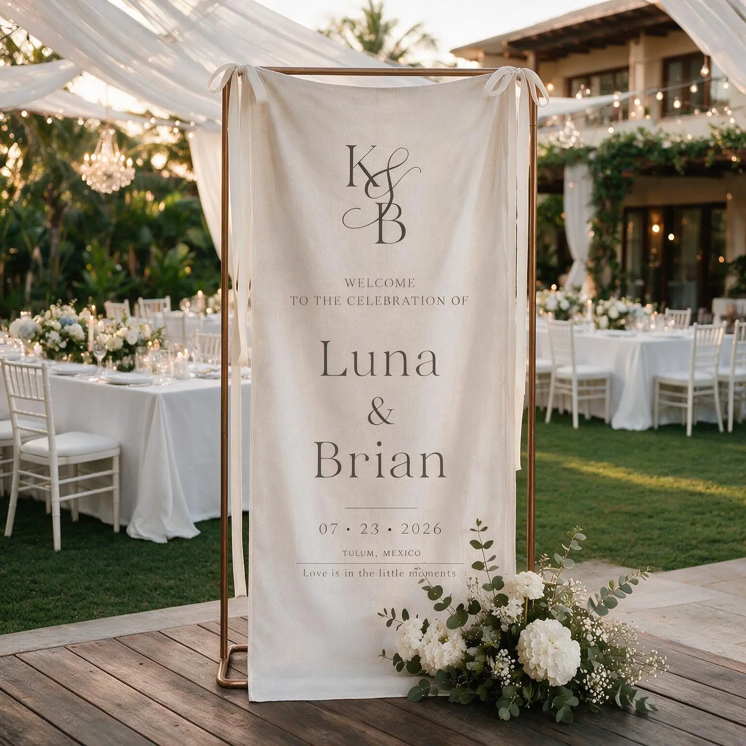 Custom Wedding Welcome Sign, Personalized  Name Linen Wedding Banner, Custom Name Date Ceremony Sign
