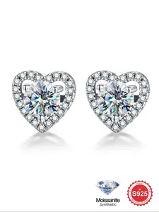 925 Sterling Silver Synthetic Moissanite Decor Heart Shaped Stud Earrings, Elegant Jewelry for Women & Girls, Trendy All-match & Exquisite Jewelry for Birthday Gift, Valentine's Day, Gift