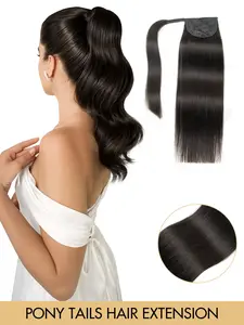 Long Straight Ponytail Extensions – Real Human Hair, Wrap-Around Clip-In, Natural Color, Volumizing, Instant Wear, Durable & Re-Stylable, Easy to Wear for Daily Use, Parties, Concerts, Cosplay, Y2K, Goth, Fairy, Mermaid & Holiday Styles