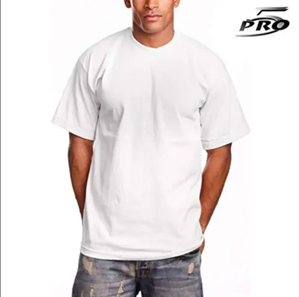 Pro Club Men's Round Neck Short-Sleeve T-Shirt, Casual Plain White Menswear Top, Tshirt, Shortsleeve