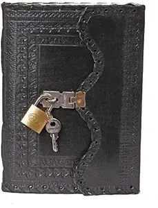 Leather Diary Journal with Lock Notepad Writing Book with Lock & Key  Papers Designed for  & Office,  Antique Style Organizer Blank Notebook (Black)