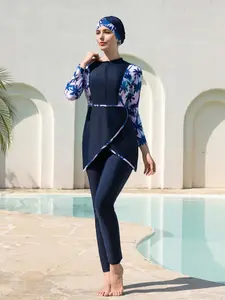 Women's Long Sleeve Swimwear Set, Plain Color Conservative Design, Middle Eastern Style Bikini Suit for Summer Beach Vacation, Modest Swimsuits