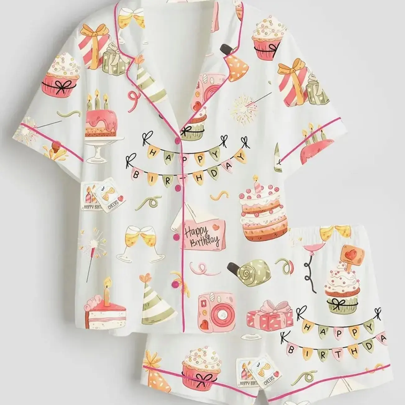 Happy Birthday Pajamas Set, Party Theme Womens Lounge Sleepwear GBL