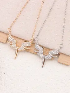 Angel Wing Rhinestone Necklace for Young Women, Daily Wear Jewelry, High-Quality Alloy, Birthday Party Accessory, Valentine's Gift