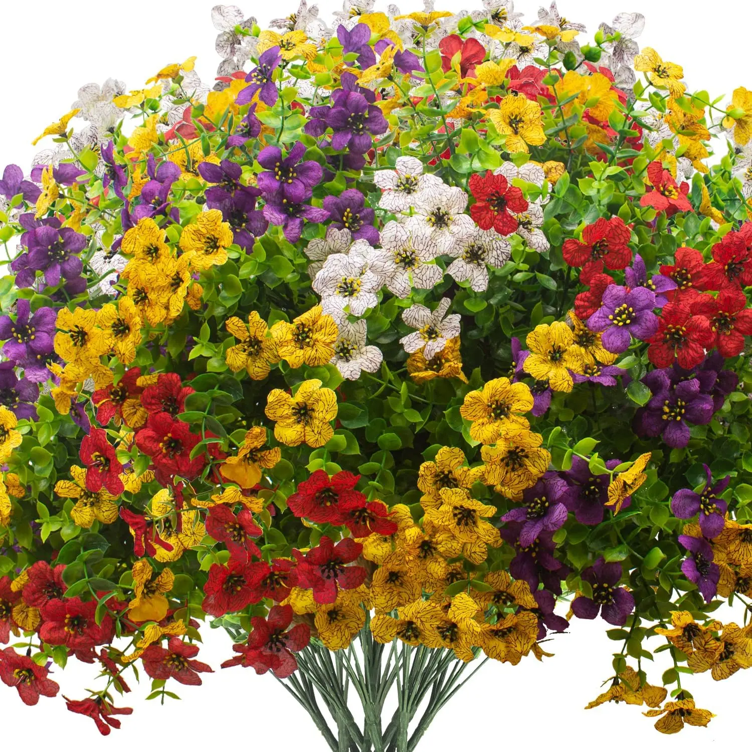 12 Bundles Colorful Fake Flower, Artificial Outdoor Flowers UV Resistant, Artificial Flowers for Indoor &Outdoor Home Realistic Silk Daisy Mums Fake Plants for Porch Patio Garden Yard Decor