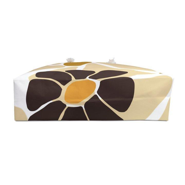 Beige & Mustard Retro Floral Weekender Bag Wild Daisey Escape Collection 100% Spun Polyester Durable 27" Cotton Rope Handles T-bottom Structure USA Assembled