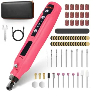 Mini Cordless Rotary Tool, 5-Speed 3.7V Rechargeable Rotary Tool Kit with 69 Accessories, USB Charging Multi-Purpose DIY Tool for Sanding, Polishing, Drilling, Engraving(Pink 69pcs)