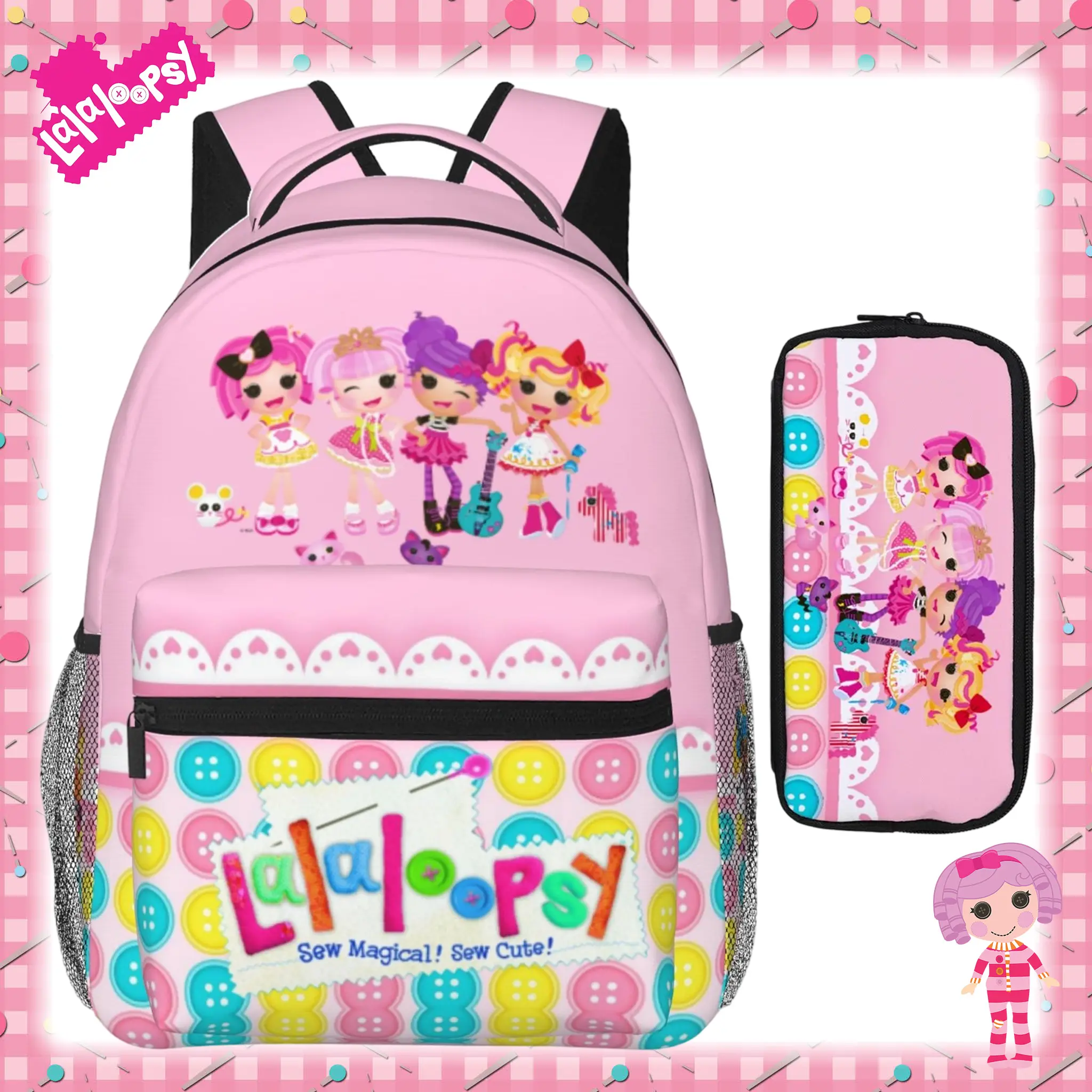 Lalaloopsy Cartoon Backpack Cute We're Lalaloopsy Netflix Bookbag Multi Pocket Ergonomic Aesthetic MGA Lalaloopsy Backpacks for Girls Travel Day Trip