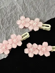 Romantic pink cherry blossom Flower Hair Clip fashion sweet girl bangs side hairpin accessory hair decoration