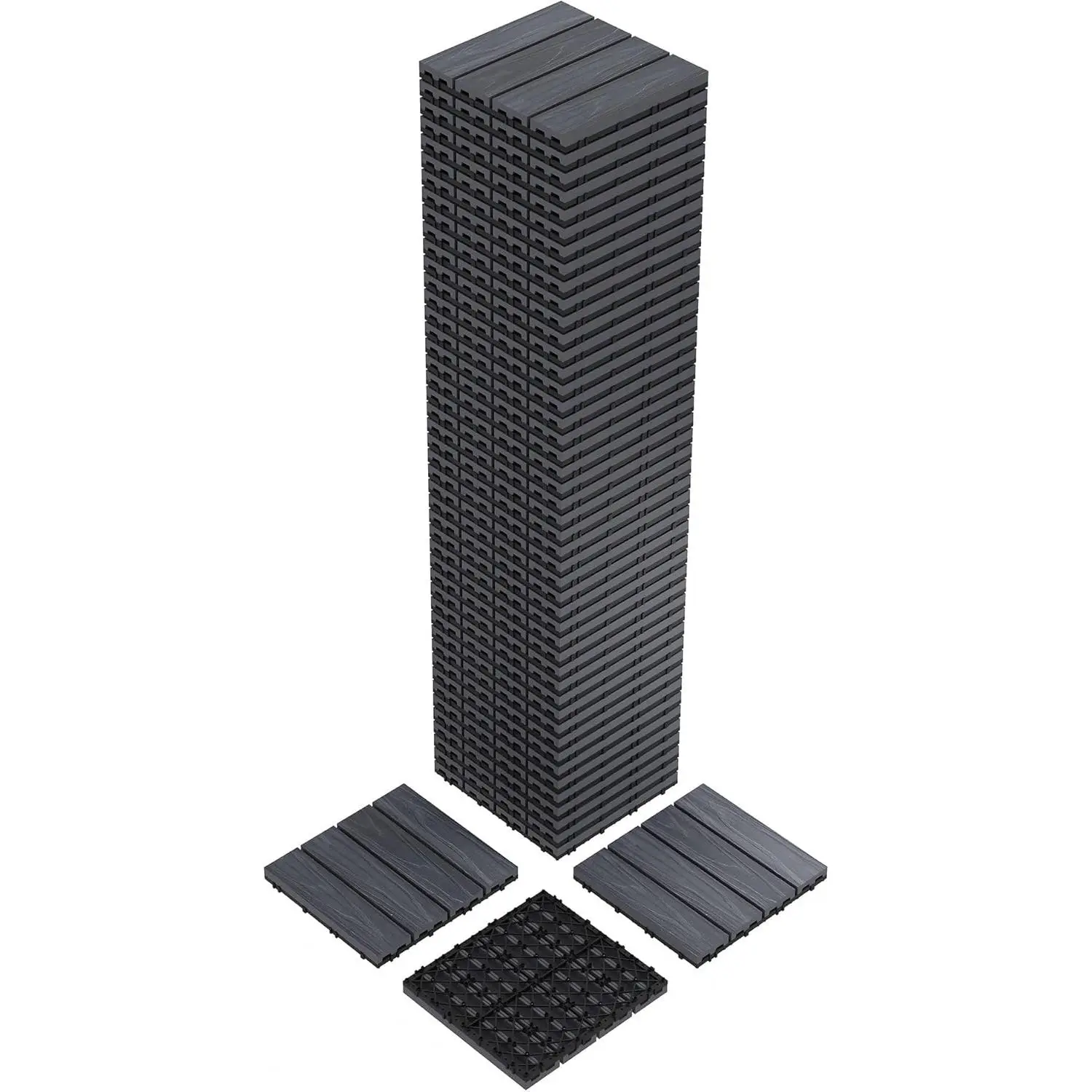 48-Pack 12"x12" Interlocking Composite Deck Tiles – Waterproof Outdoor Patio Flooring, All-Weather Wood-Grain Plastic Tiles for Balcony, Poolside & Garden, Easy Snap-Together Design (Grey, 48 Sq Ft)