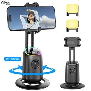 Smart Auto-tracking Mobile Selfie Stand with Light, 360-Degree Rotation, Gesture Control Phone Holder, Rechargeable Phone Accessories for Mobile Phones
