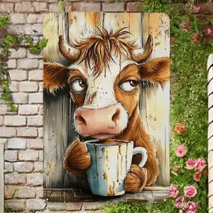Vintage Animal Themed Metal Wall Hanging Sign Humorous Daydreaming Cow Decorative Tin Plaque for Various Indoor and Outdoor Spaces