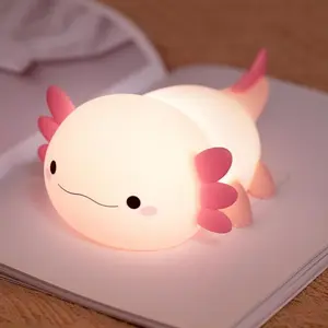 Pink/Blue Axolotl Night Light, Cute Lamps Axolotl Gifts, Dimmable   Nightlight, Rechargeable Led Squishy Novelty Light for   Sleep,  Room Decor, Bedside Touch Lamp