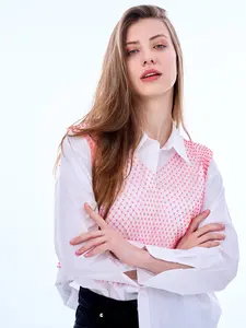 Glitter Red Shiny Fishnet Top 2025 Spring New Design Clothing Shirts Womenswear going outfits coachella outfit Fashion Vneck