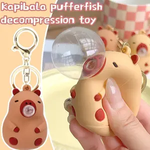 Capybara Doll Pinch Music Keychain Toys Squeeze Spit Bubble Decompression Toy Children's Schoolbag Doll Pendant Decoration