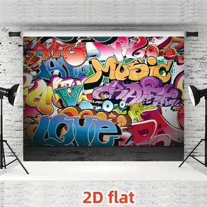 1pc Polyester 2D Flat White Rock Backdrop - Colorful Graffiti, Hip Hop Rock Punk, Retro 80s-90s Theme Photography Background, Party Decoration Supply (Not Multi-Layer, Real Model Banners, Ornaments)