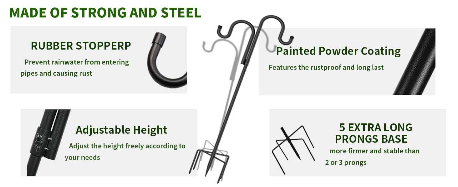 Double Shepherds Hooks for Outdoor,62 Inch/76 Inch/92 Inch, 2-Pack Heavy Duty Garden Pole for Hanging Bird Feeder, Plant Baskets, Solar Light Lanterns, Garden Plant Hanger Stands with 5 Base Prongs Double Shepherds Hooks for Outdoor,62 Inch/76 Inch/92 Inch, 2-Pack Heavy Duty Garden Pole for Hanging Bird Feeder, Plant Baskets, Solar Light Lanterns, Garden Plant Hanger Stands with 5 Base Prongs