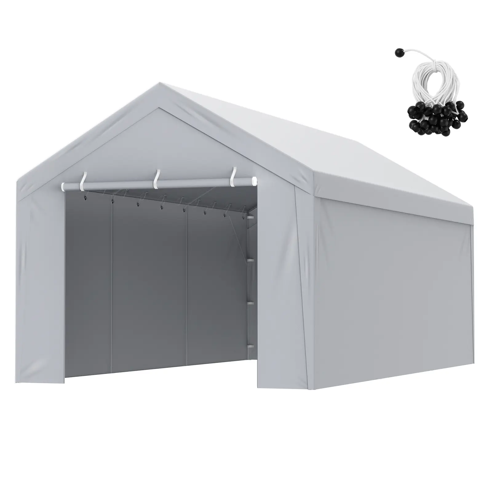 【summerfinds】VEVOR Carport Replacement Canopy, garage tent top cover 10x20, UV-Resistant Waterproof Heavy-Duty Car Shelter Tarp with Ball Bungees for Outdoor Vehicle, RV, Boat Storage - Grey, Patio Canopy, Outdoor Canopy