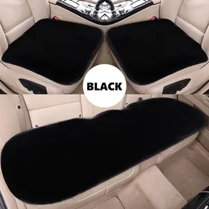 Fuzzy Car Seat Covers Full Set Anti-slip Plush Front and Back Automotive Seat Pads Cushion for Cars SUV Pick-up Truck 3pcs per Set Black