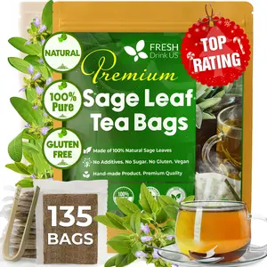 FreshDrinkUS, Premium 135 Sage Leaf Tea Bags, 100% Natural & Pure from Sage Leaves. Loose Leaf Sage Herbal Tea. Made with Natural Material Tea Bags. No Sugar, No Caffeine, No Gluten, Vegan.