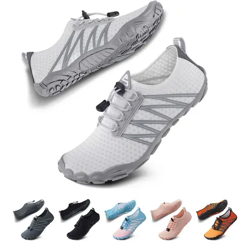 SEEKWAY Unisex Barefoot Breathable Aqua Shoes - Lightweight Mesh Upper Outdoor Water Shoes, Quick-Drying Insole, Slip Resistant Anti-Skid Rubber Sole, Health-Focused, Style Display, 1e-414 Gradient Blue & Multi Colors, SP001 (Swim Use, Unisex Sizes)