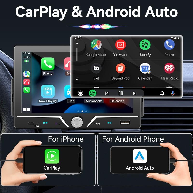 7 Inch Carplay Car Display, Car Video Player, Supports Carplay & Android Auto, Bluetooth-compatible 5.0, USB, TF, Aux, Fm, Fits 1 Din Radio, 12V Voltage