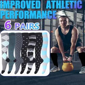 [6 Pairs Copper Compression Socks] 6 Pairs Copper Compression Socks For Women & Men, Circulation 10-20 MmHg Knee High Compression Socks For Nurses Running Hiking Cycling Pregnancy