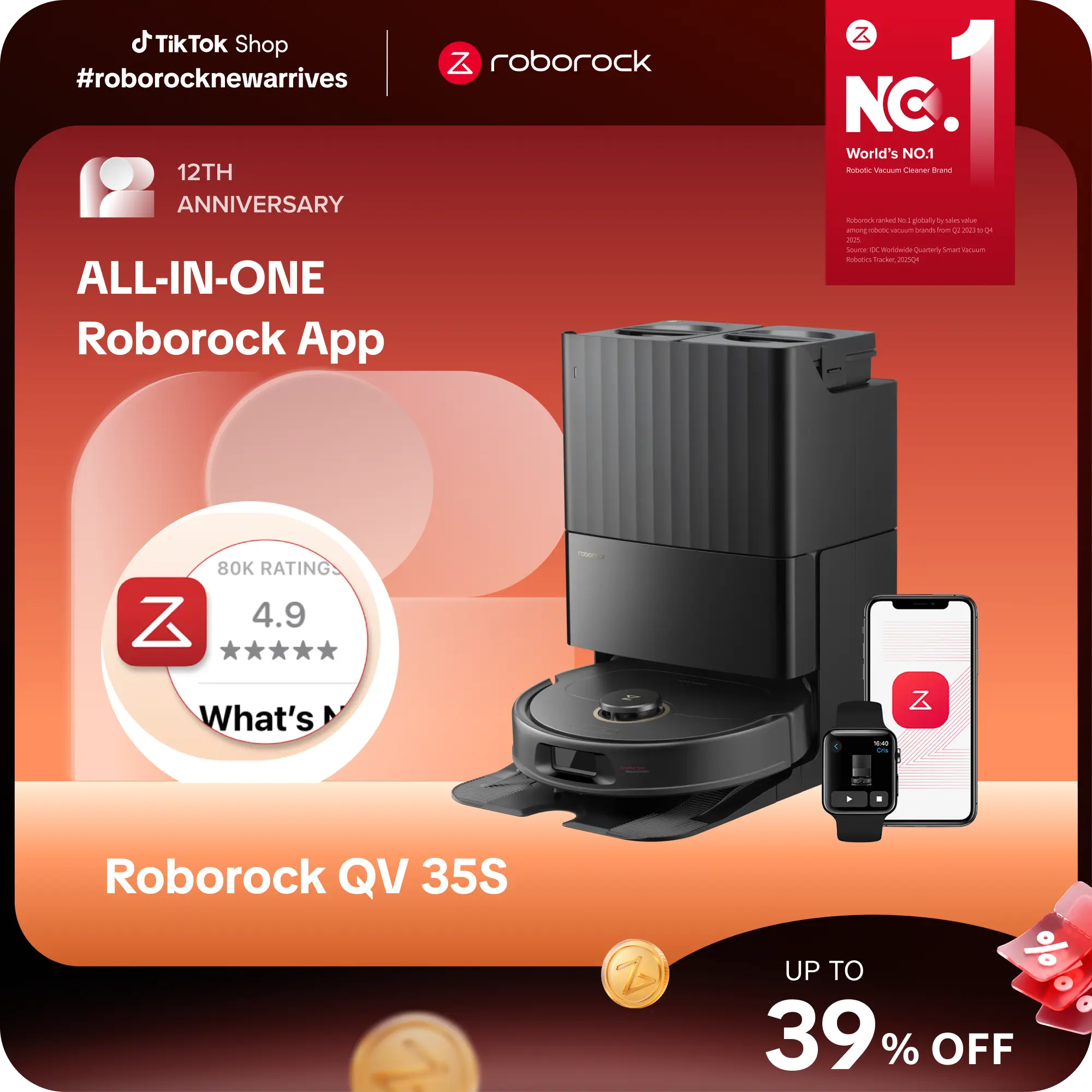 [SaleLink] Roborock Qrevo Series Robot Vacuum and Mop, 10,000Pa suction, Self-Drying, Auto Mop Washing, Self-Emptying & Refilling, 10mm Mop Lifting, Smart Obstacle Avoidance (QV 35S) #TikTokShopBackToSchool #roborocknewarrives