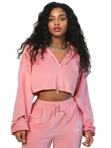 Velour Crop Track Jacket - Pink