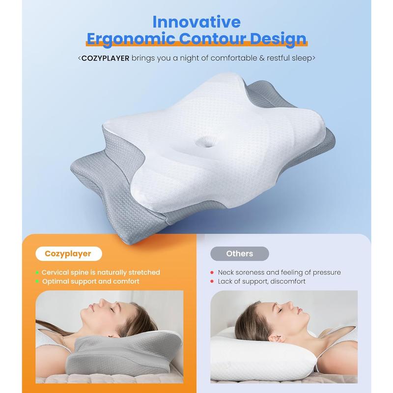 Ultra Pain Relief Cooling Pillow for Neck Support, Adjustable Cervical Pillow Cozy Sleeping, Odorless Ergonomic Contour Memory Foam Pillows, Orthopedic Bed Pillow for Side Back Stomach Sleeper Cozyplayer