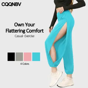 CQQNBV Women’s High Slit Jogger Pants – Sexy Cutout Workout Sweatpants, High Waisted Loose Fit Athleisure Pants for Gym, Yoga, Beach & Casual Streetwear