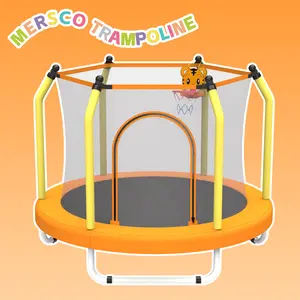 MERSCO Mini Round Trampoline for Kids with Basketball Hoop, 55" Indoor potdoor Toddler Trampoline with Enclosure Net,Small Trampoline Gift for Boys Girls