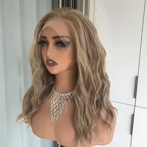 AISOM Mila Latte Blonde Water Wave Free Part 13x4 Lace Front Wig with Scandinavian Hairline Low Density Synthetic Wig 16 Inches Women's Wig