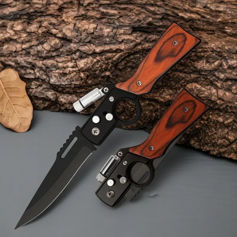 Outdoor Portable Knife, A-K Folding Knife for Camping Fishing Hiking Knives and EDC, LED Light, Husband Birthday Present, with Deep Pocket Clip for Men Women