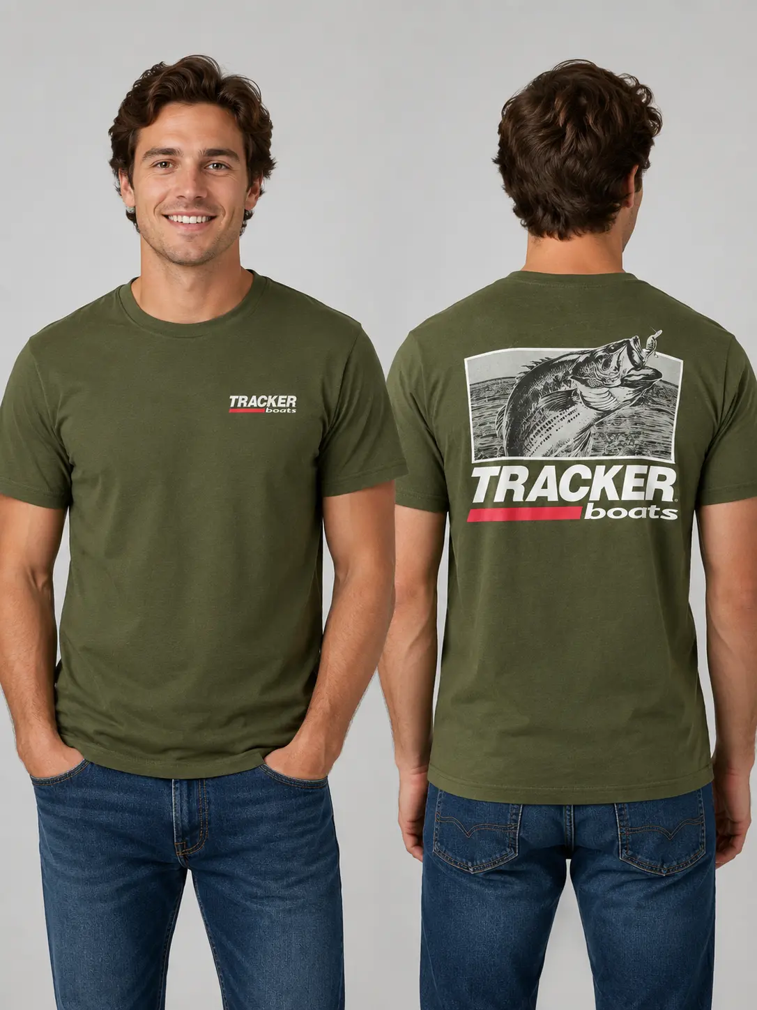 Tracker Boats Fishing Shirt – Bass Fish Graphic Tee, Outdoor Angler Boating Lifestyle Shirt, Men’s Tops