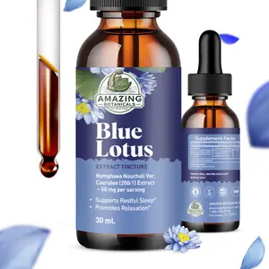 Amazing Botanicals Organic Blue Lotus 200X Extract Edible Tincture Dietary Supplement - 50mg Alcohol-Based Formula, Gluten-Free, Non-GMO, Supports Calm