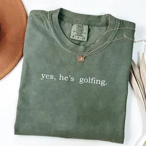 Yes He’s Golfing Comfort Colors Vintage Shirt For Men For Women, Breathable Cotton Tee, Funny Minimal Golf Apparel, Unisex Gift Clothing