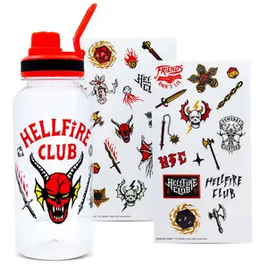 Stranger Things Hellfire Club 32-Ounce Twist Spout Water Bottle and Sticker Set