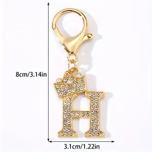 1pc Fashion Zinc Alloy Artificial Diamond Crown 26 English Letters Key Chain For Men, Bag Pendant To Friends use your coupons