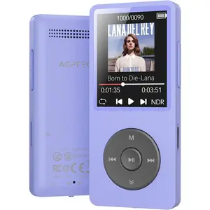 A02 MP3 Player with Bluetooth 5.3, 1.8 inch Screen Portable Mic Player with Speaker, FM Radio, Voice Recorder, Supports Expanded Up to 128GB(Purple, 32GB)