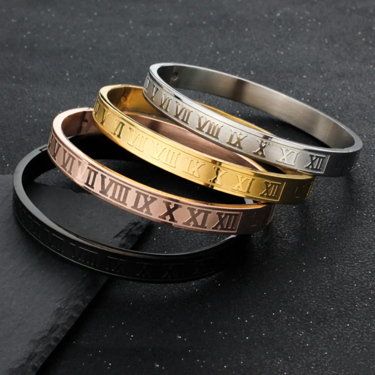 Punk Cuff Bracelet - Engraved Roman Numerals & Customizable Initials on Surgical |   Edgy Matching Couple Set for Him & Her |   Unbreakable Bond Unisex Jewelry Gift for Rock Lovers, Teens & Anniversary Celebrations Heavy Solid Cuban Link Chain Bracele