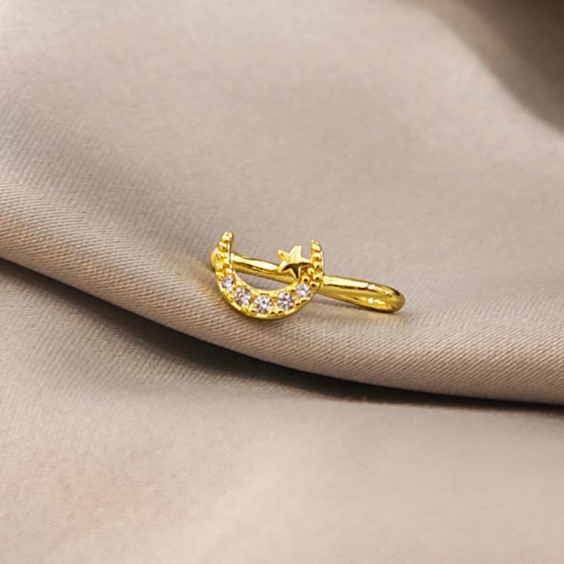 Nose accessory with non perforated U-shaped nose clip and micro inlaid zircon heart lightning crown nose nail made of copper material, easy to wear