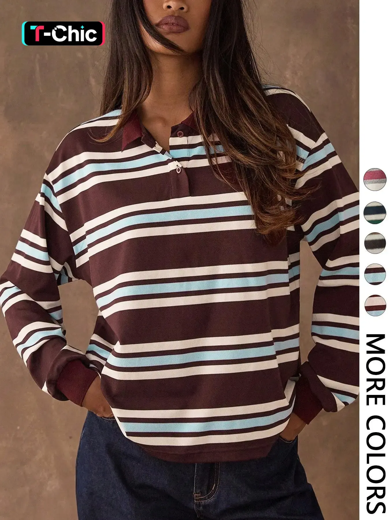 Women's Casual Colorblock Striped Long Sleeve T-Shirt, Casual Comfy Striped, Casual Trendy Tee, Fall Winter Fashion, Vintage Style, Fitted, Outdoors Wear, All Seasons, Womenswear, Tops, Clothes